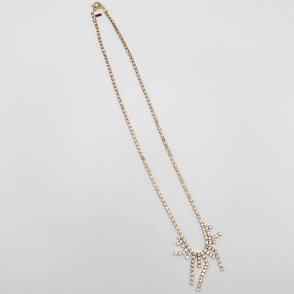 Vintage Monet Art Deco Rhinestone Waterfall Necklace Gold Tone Flapper 16 In - Picture 5 of 6